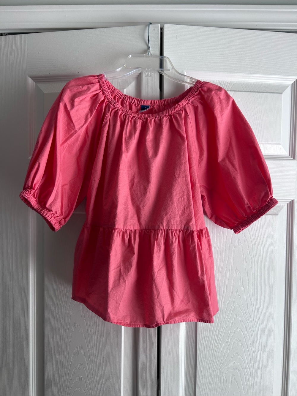 Old Navy Coral Pink Puff Sleeve Peplum Top